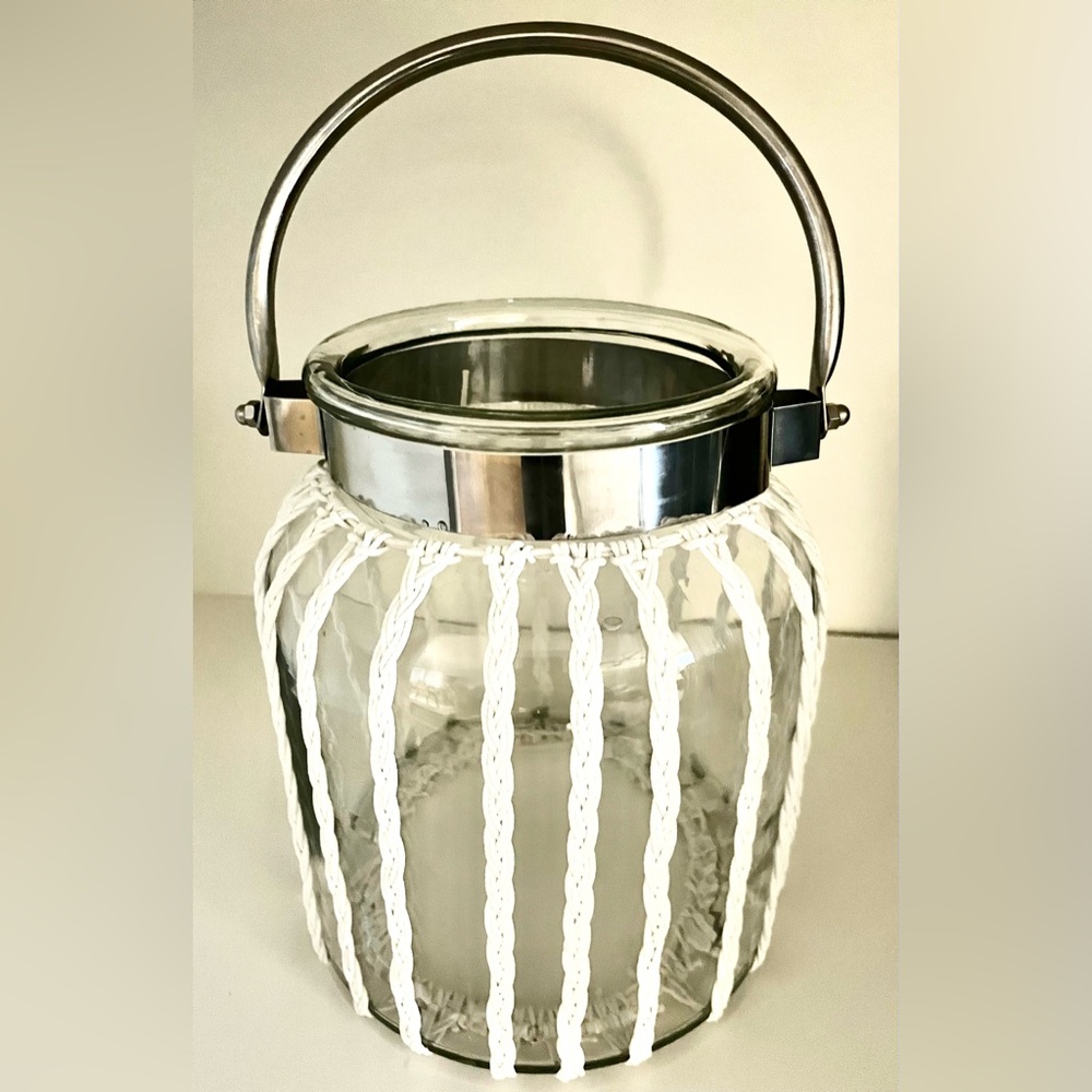 Decorative Glass Jar with Metal Handle and Rope Detail